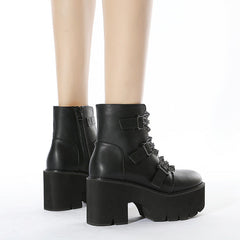 Alt Girl Style Gothic Bat Triple Buckles Platform Boots