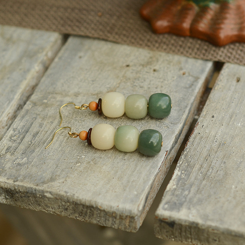 Natural Bodhi root personality gradient color stud earrings simple earrings ethnic style 925 silver hook earrings