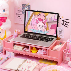 Kawaii Laptop Wood Shelf Desk Organiser