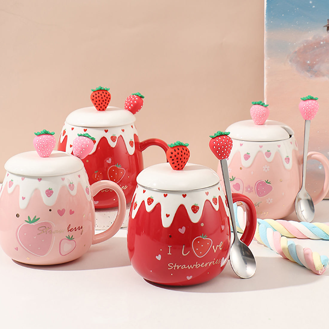 Cute Strawberry Cup with Spoon