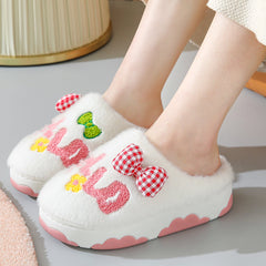 Lovely Bow knot Letters Plush Slipper