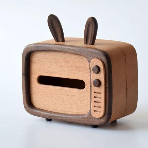 Couverture de boîte à mouchoirs TV rétro en bois lapin fait à la main décoration de la maison