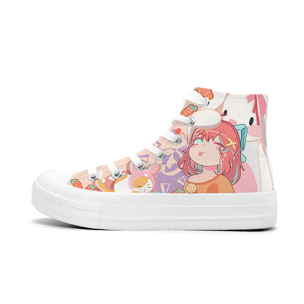 Kawaii Poi Poi Anime Girl Print Sneakers alte alla caviglia