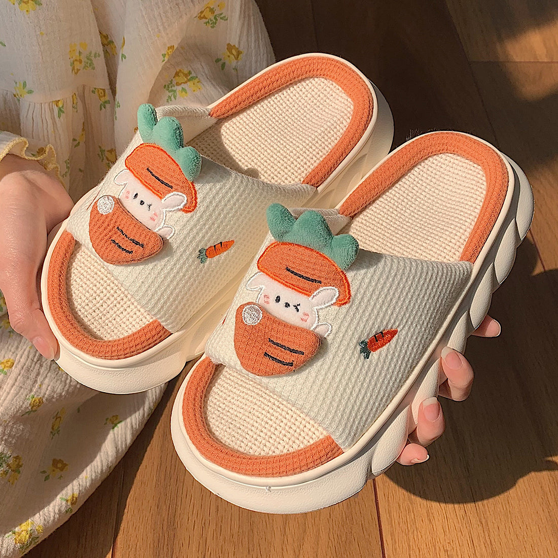 Lovely Rabbit and Carrot Linen Sandals