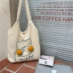 Cute Bunny Blush Pom Pom Plush Tote Bag