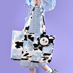 Cow Pattern Block Tote Bag