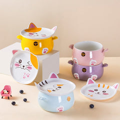 Cute Cat Ramen Bowl With Lid