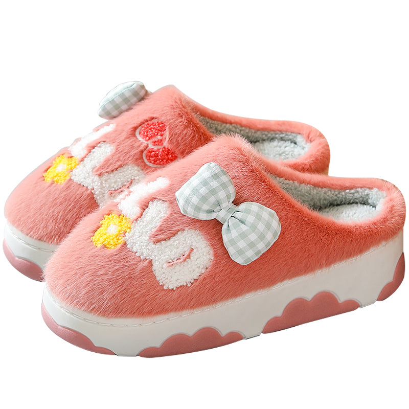 Lovely Bow knot Letters Plush Slipper