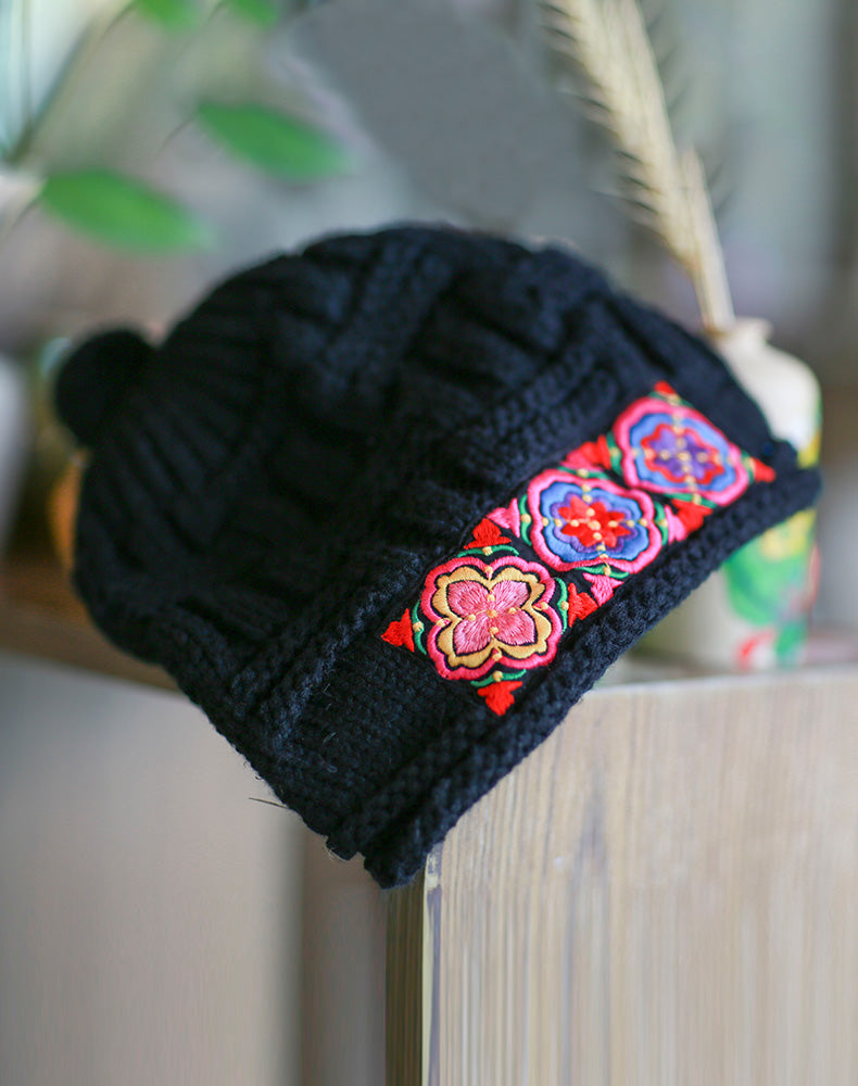 Ethnic style hat vintage Chinese style beanie knitted hat travel hat woman