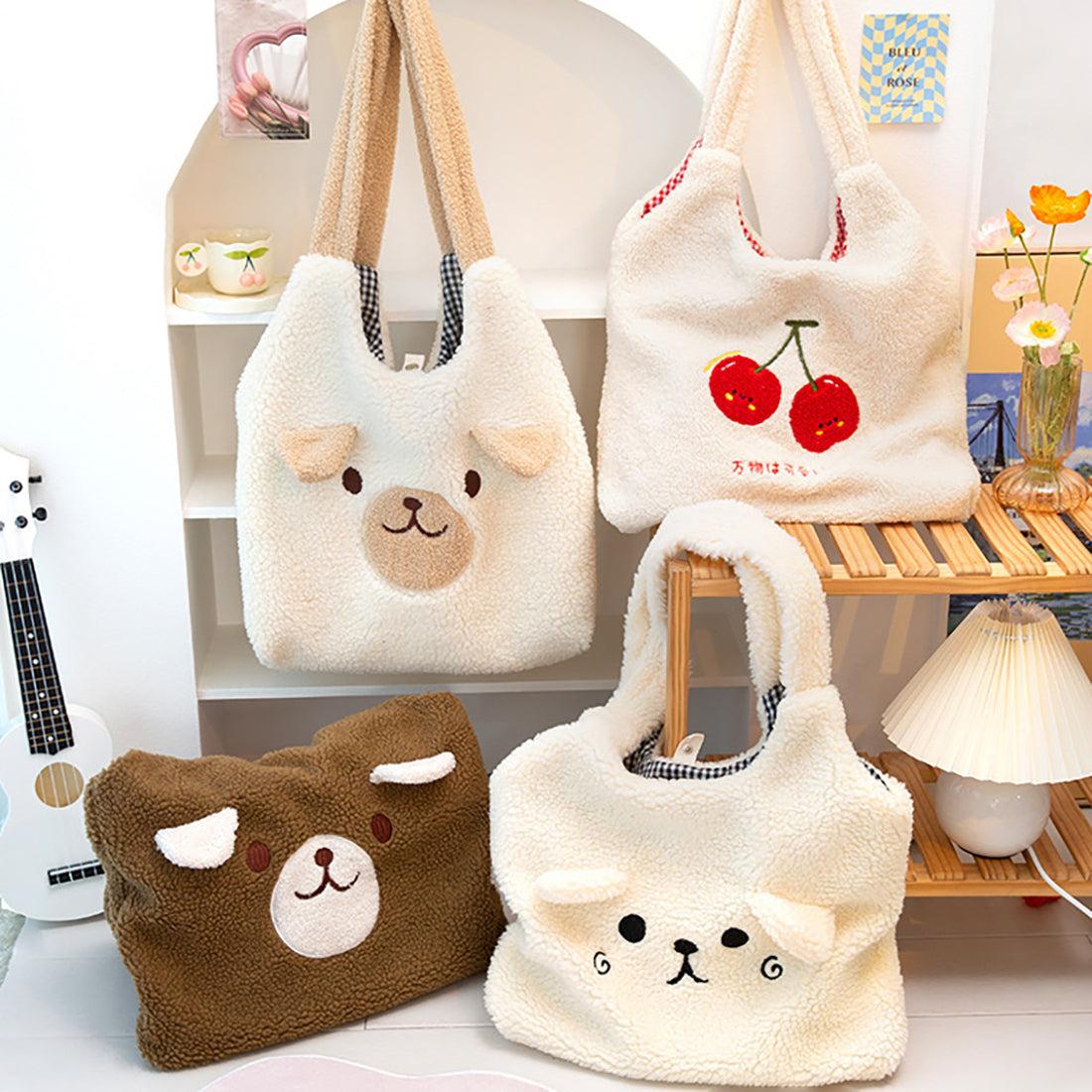 Sac fourre-tout en peluche Animal Bear Faces