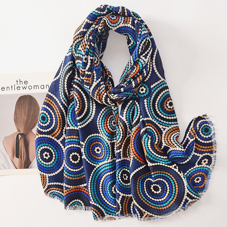 Vintage ethnic style cotton linen hand feel towel fashion color circle raw trim shawl woman