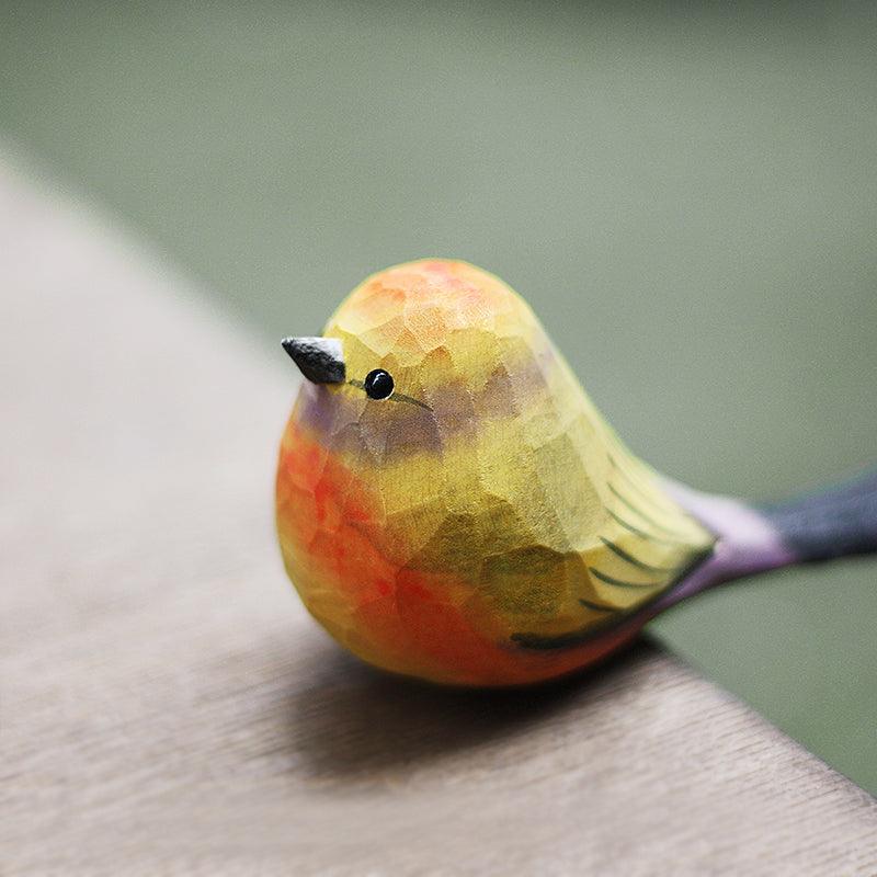 White-browed Tit-warbler Figurines Hand Carved Painted Wooden