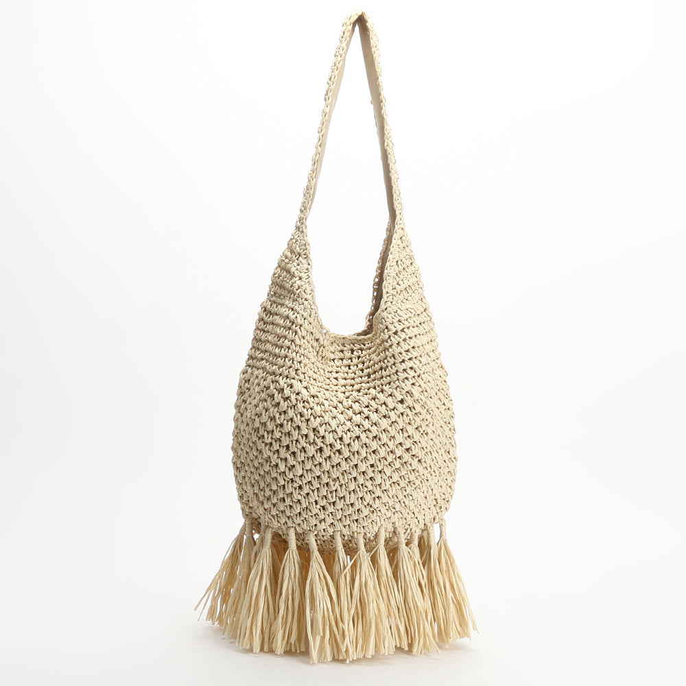 Tassel straw bag woven bag rattan shoulder bag new cross-border beach bag women