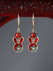 Red earrings antique rabbit earrings with cheongsam retro sterling silver ethnic earrings