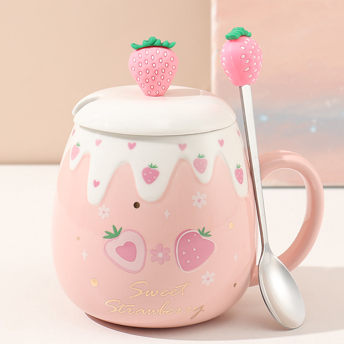 Cute Strawberry Cup with Spoon