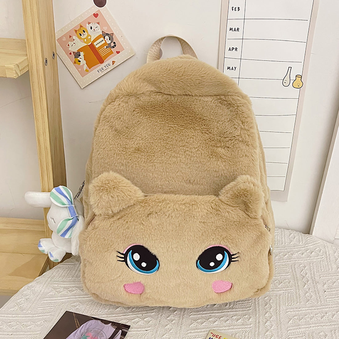 Cute Cat Eyes Furry Backpack