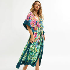 Positioning print beach blouse gown style resort sunscreen shirt sexy bikini blouse