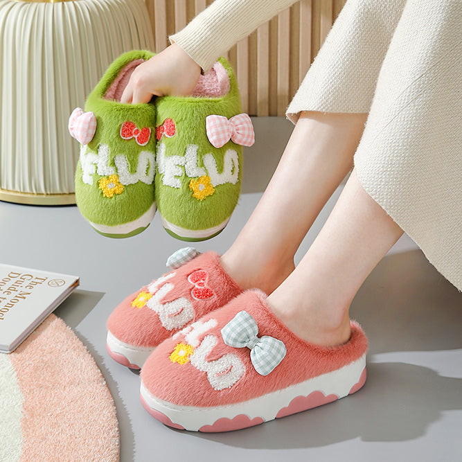 Lovely Bow knot Letters Plush Slipper