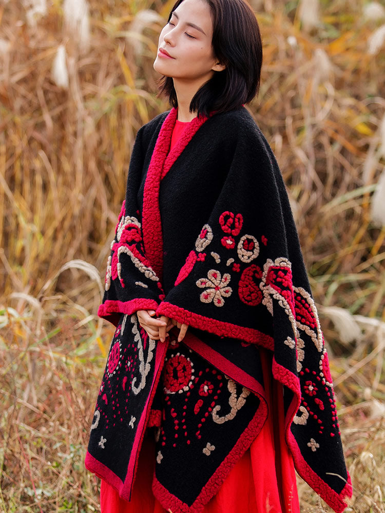 Ethnic style wool shawl, women's autumn and winter cape blanket, oversized scarf, thickened warmth, shawl split shawl