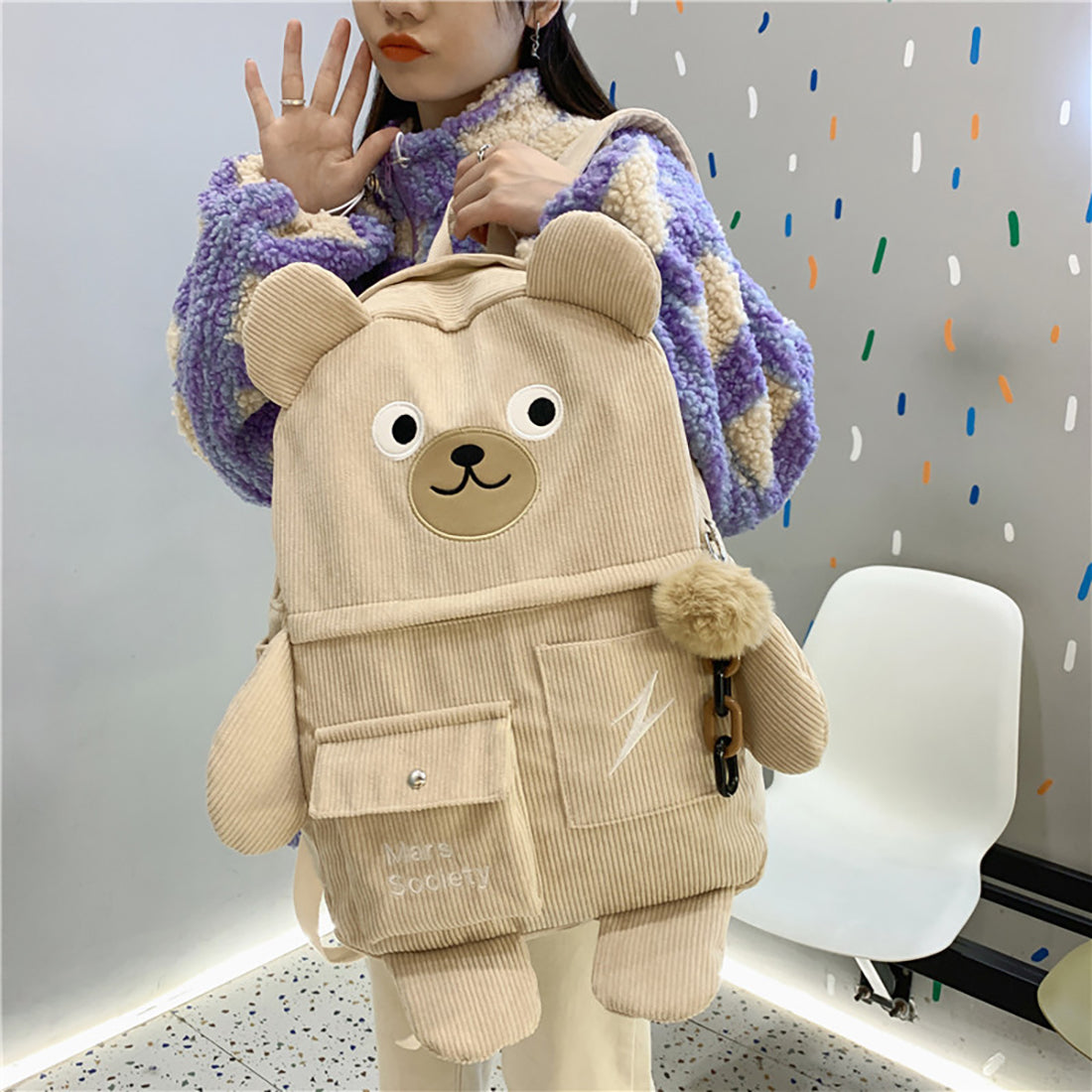 Corduroy Cute Bear Backpack