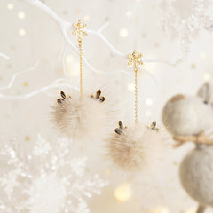 Cute PomPom Reindeer Dangle Earrings