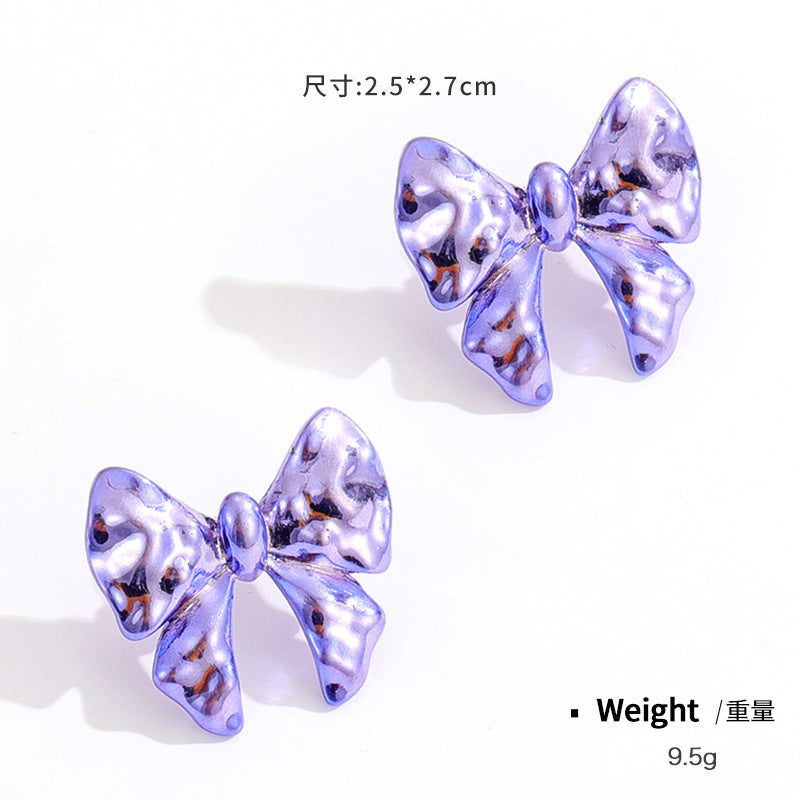 Metal flower bow Barbie pink stud earrings women's fashion personality earrings