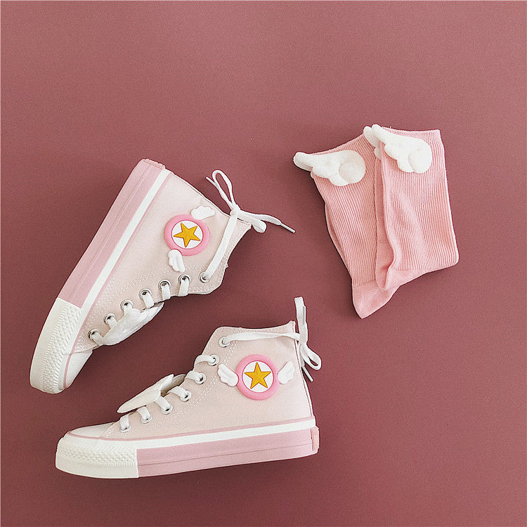 Baskets montantes roses avec chaussettes Wing