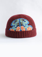 Ethnic style embroidered dome melon skin hat women's elastic good light soft knit hat autumn and winter warm beanie