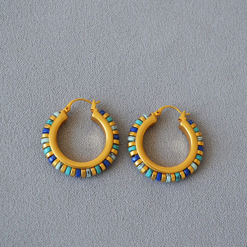 Brass Gold Plated Vintage Turquoise Beaded Statement Earrings