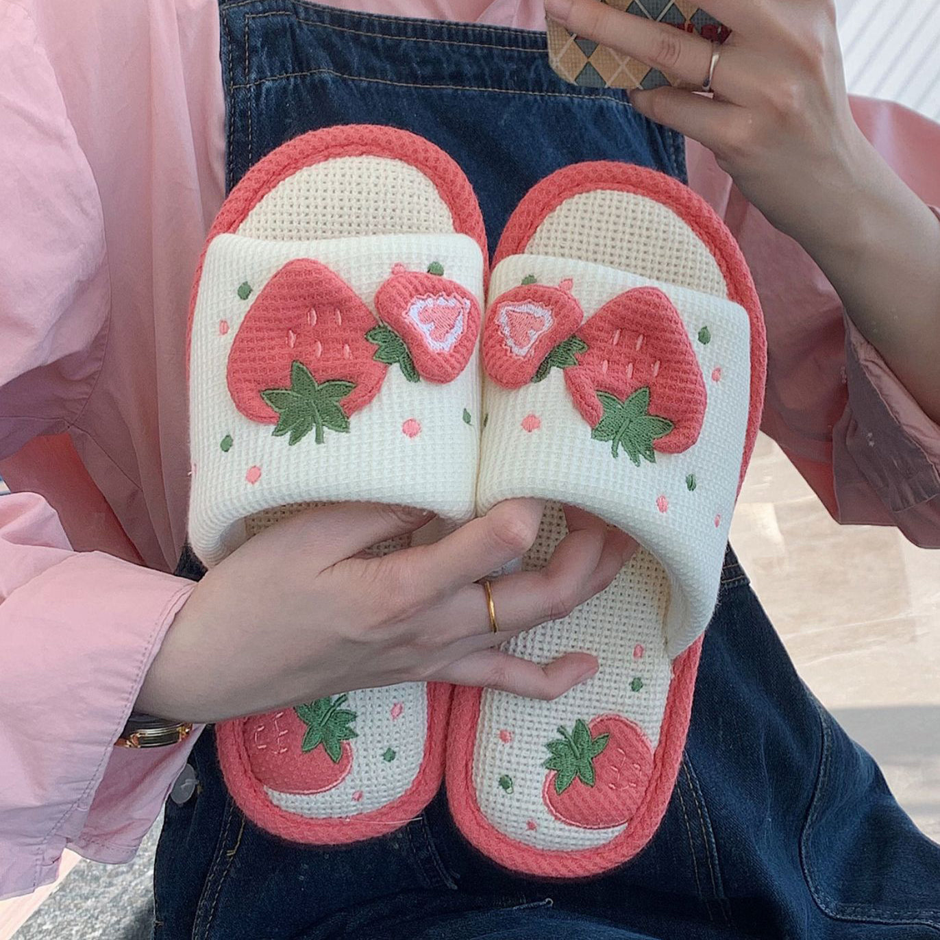 Cute Strawberry Linen Sandals