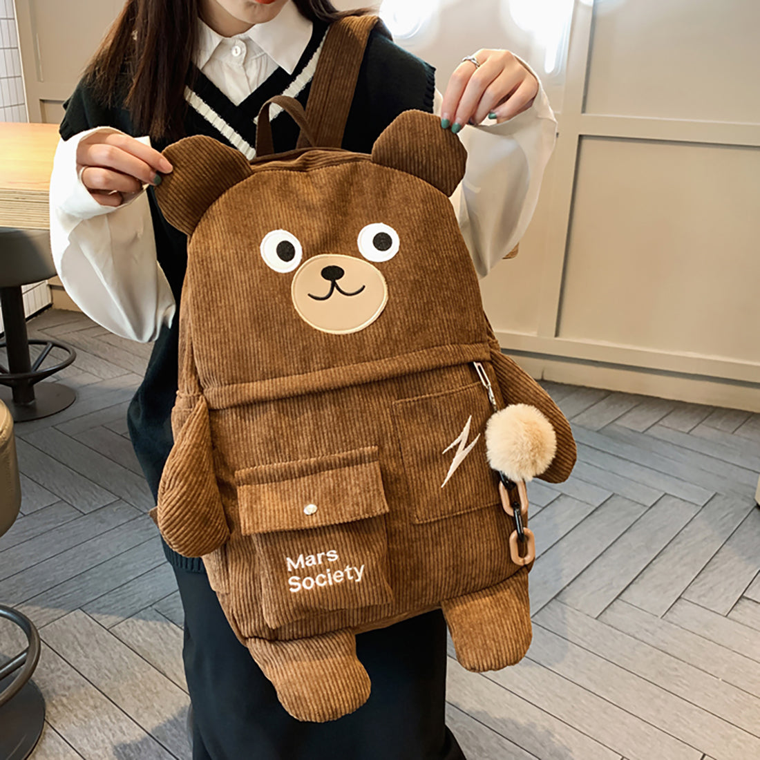 Corduroy Cute Bear Backpack