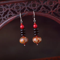 New National Style Earrings Dzi Beads Accessories Tremella Hook Ear Clip Literature and Leisure