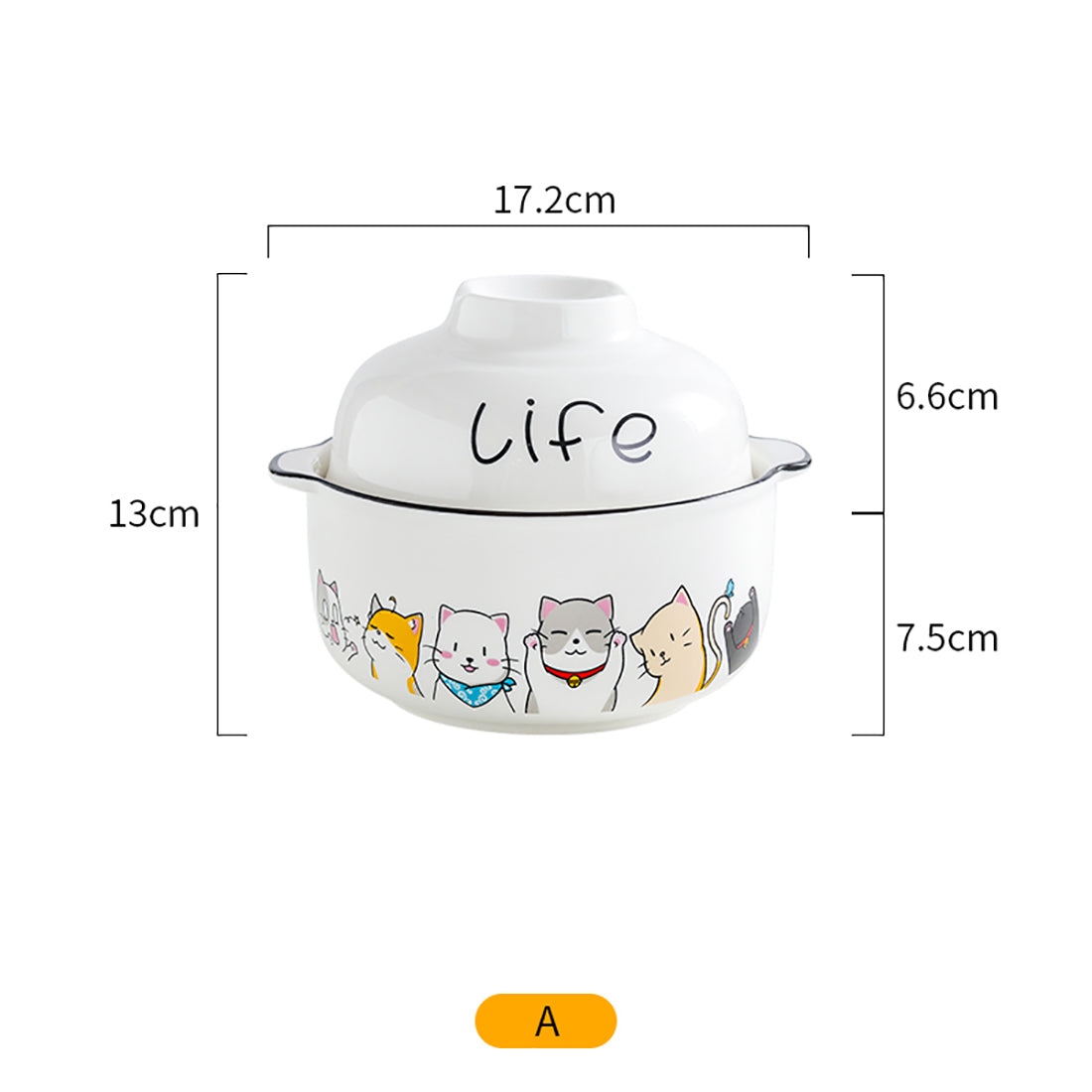 Set di ciotole di noodle in ceramica con stampa di simpatici gattini dei cartoni animati