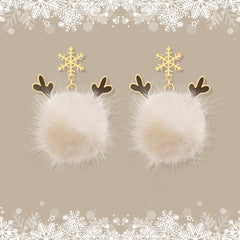 Boucles d'Oreilles Pendantes Renne Pompon Mignon