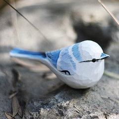 Figurines d'oiseaux mésange azur sculptées à la main en bois peint