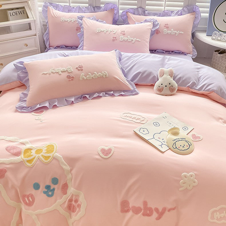 Cute Cartoon Rabbit Cotton Bedding Set