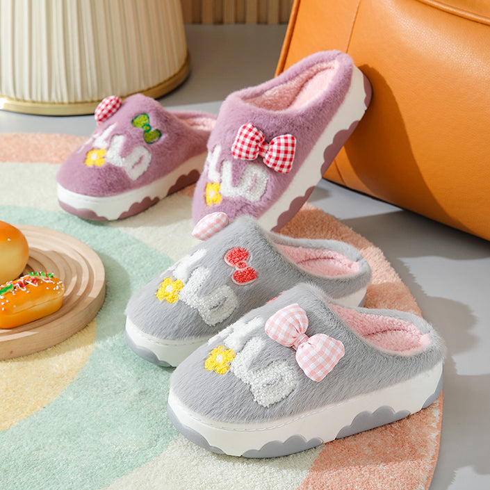 Lovely Bow knot Letters Plush Slipper