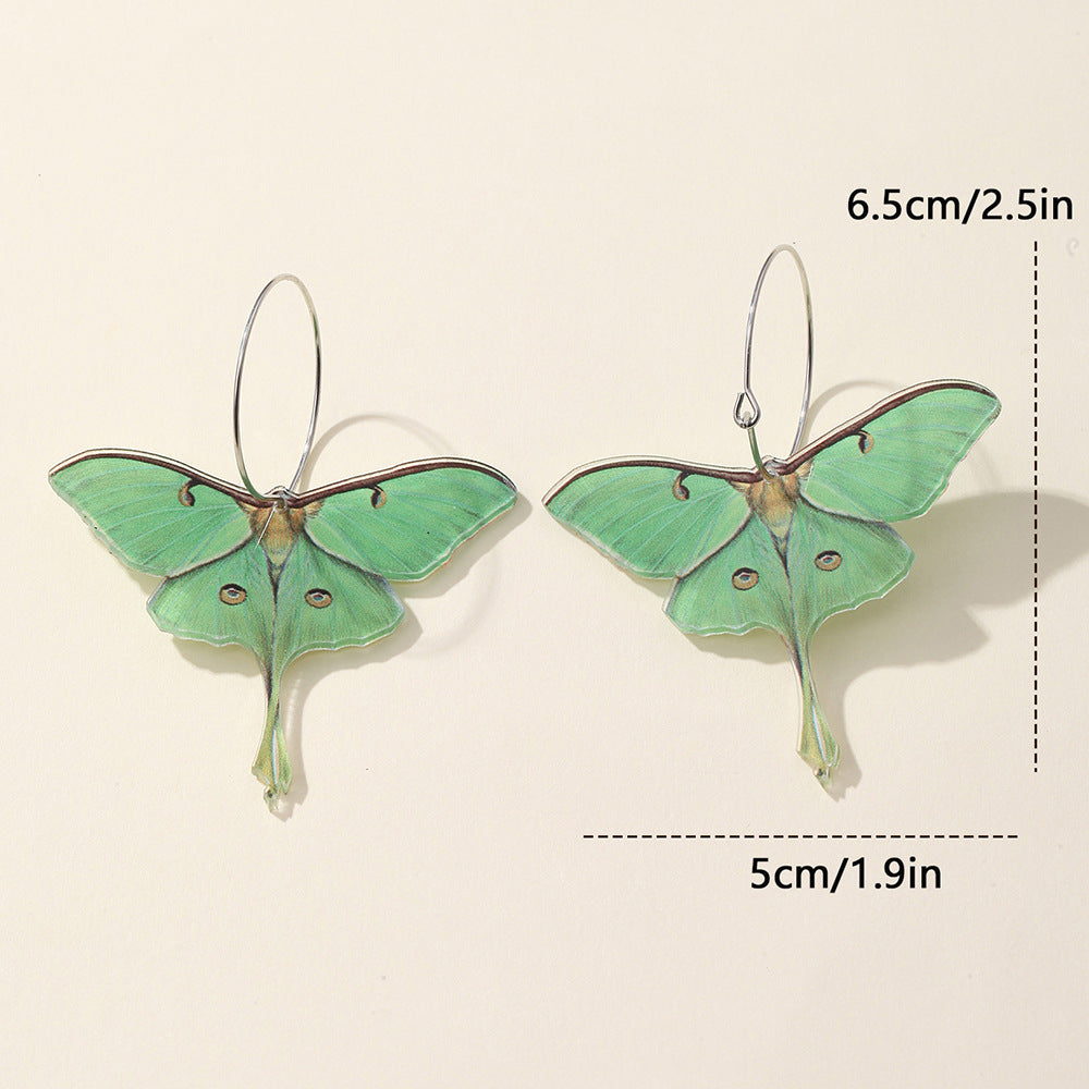 Pendientes de polilla de mariposa verde acrílico Simple a la moda, pendientes de personalidad de alta calidad para mujer