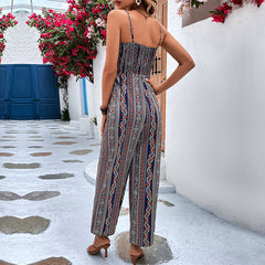 Stylish python pattern suspender wide-leg jumpsuit woman