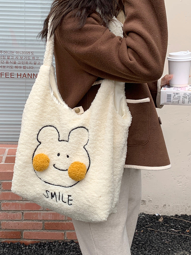 Cute Bunny Blush Pom Pom Borsa tote in peluche