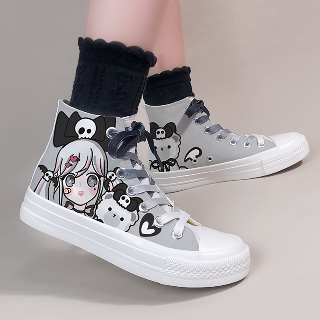 High-Top-Canvas-Sneaker für Mädchen mit dunklem Tiermotiv