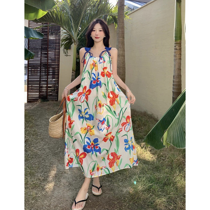 Seaside holiday beach dress women's summer new print suspender dress