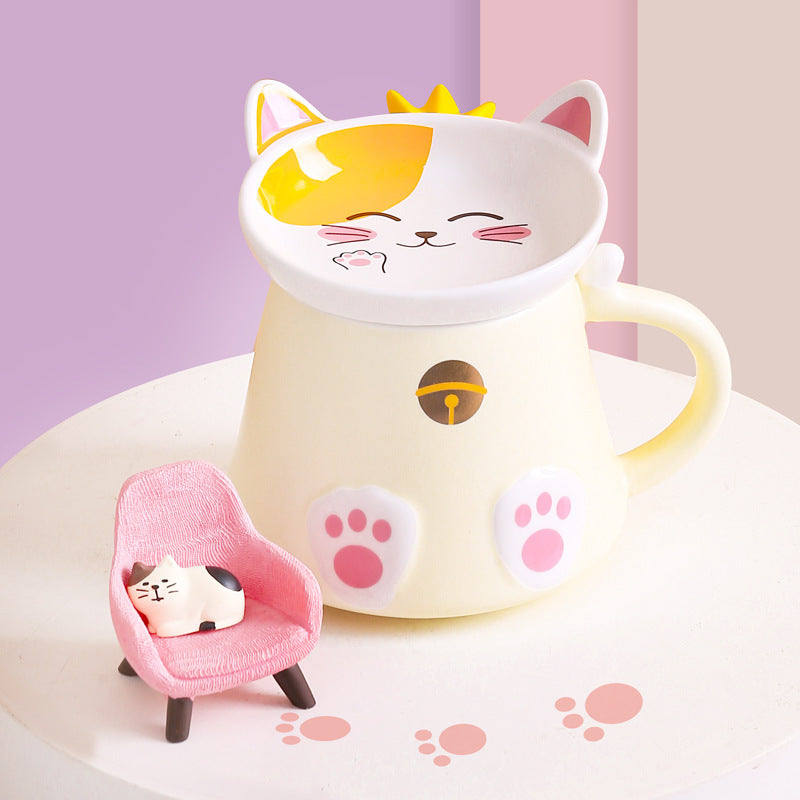 Tasse de petit-déjeuner chat mignon avec couvercle