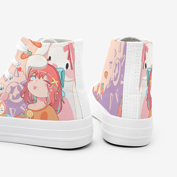 Kawaii Poi Poi Anime Girl Print Sneakers alte alla caviglia