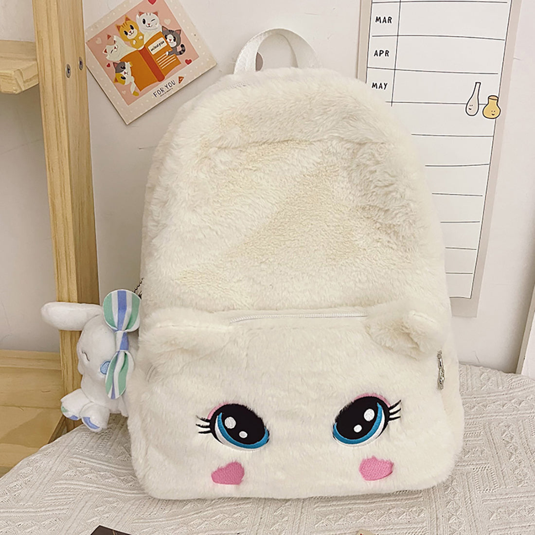 Cute Cat Eyes Furry Backpack