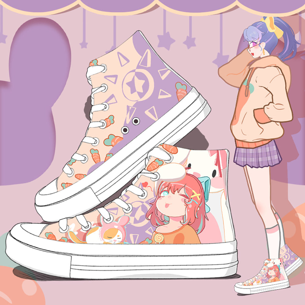 Kawaii Poi Poi Anime Girl Print Sneakers alte alla caviglia