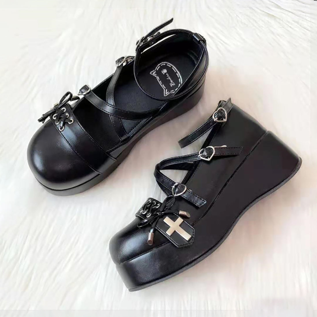 Lolita Criss and Cross Platform Round Toe Shoes