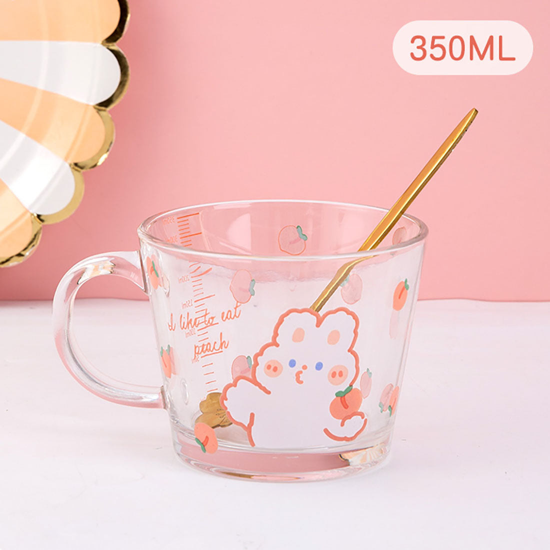 Tasse en verre lapin fraise mignon avec cuillère