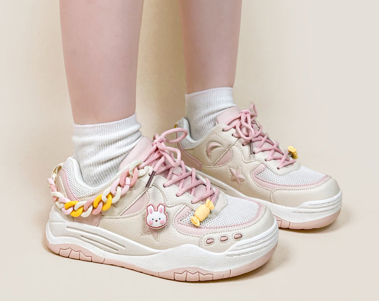 Star Bunny Chain ColorBlock Casual Sneakers