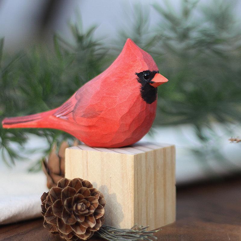 Northern Cardinal Bird Figurines Hand Carved Painted Wooden